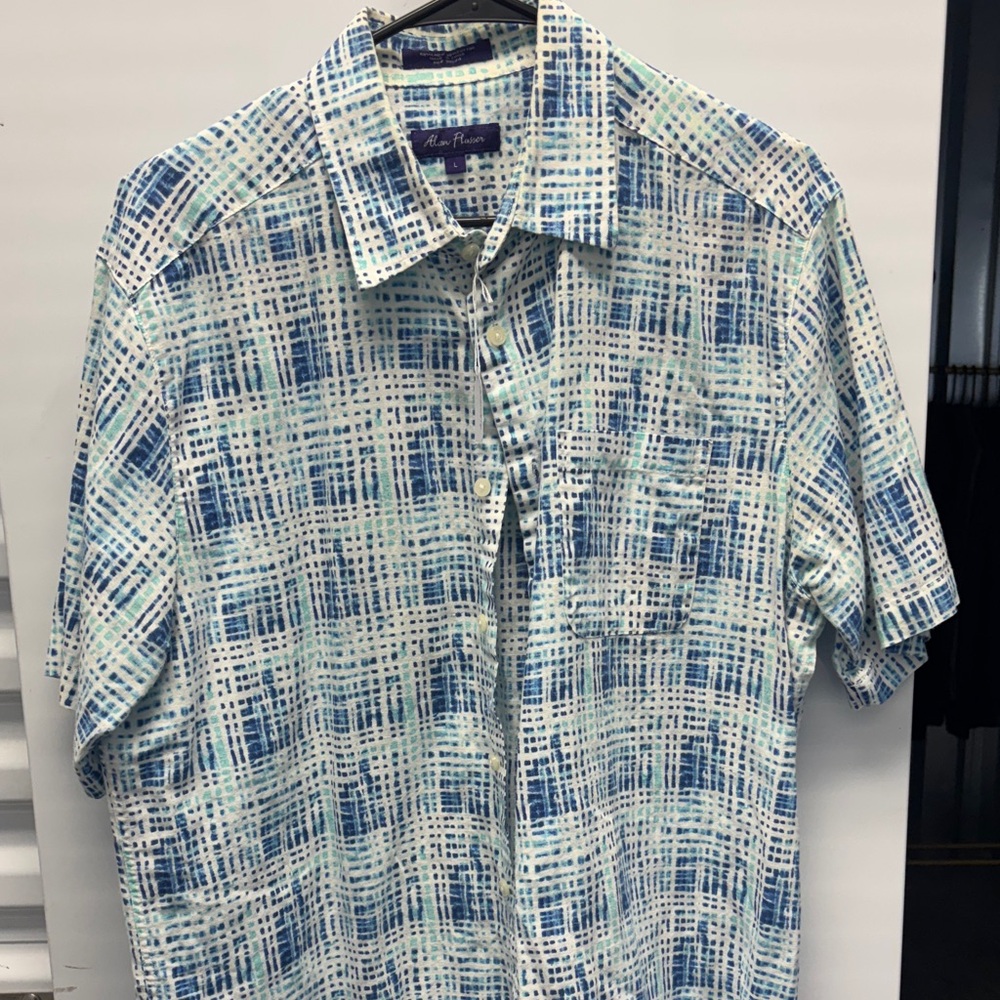 Alan Flusser Blue and White Plaid Men's Shirt